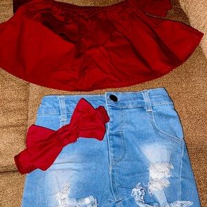 Cotton top with matching headband denim shorts